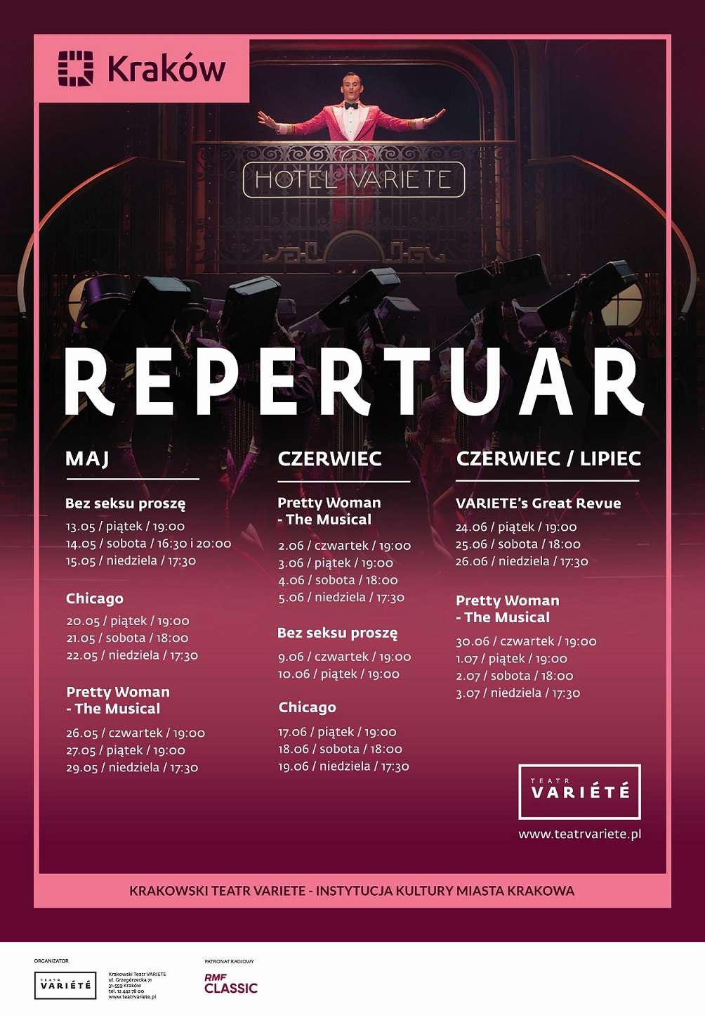 plakat repertuar - Krakowski Teatr VARIETE przedstawia repertuar kończący sezon teatralny!