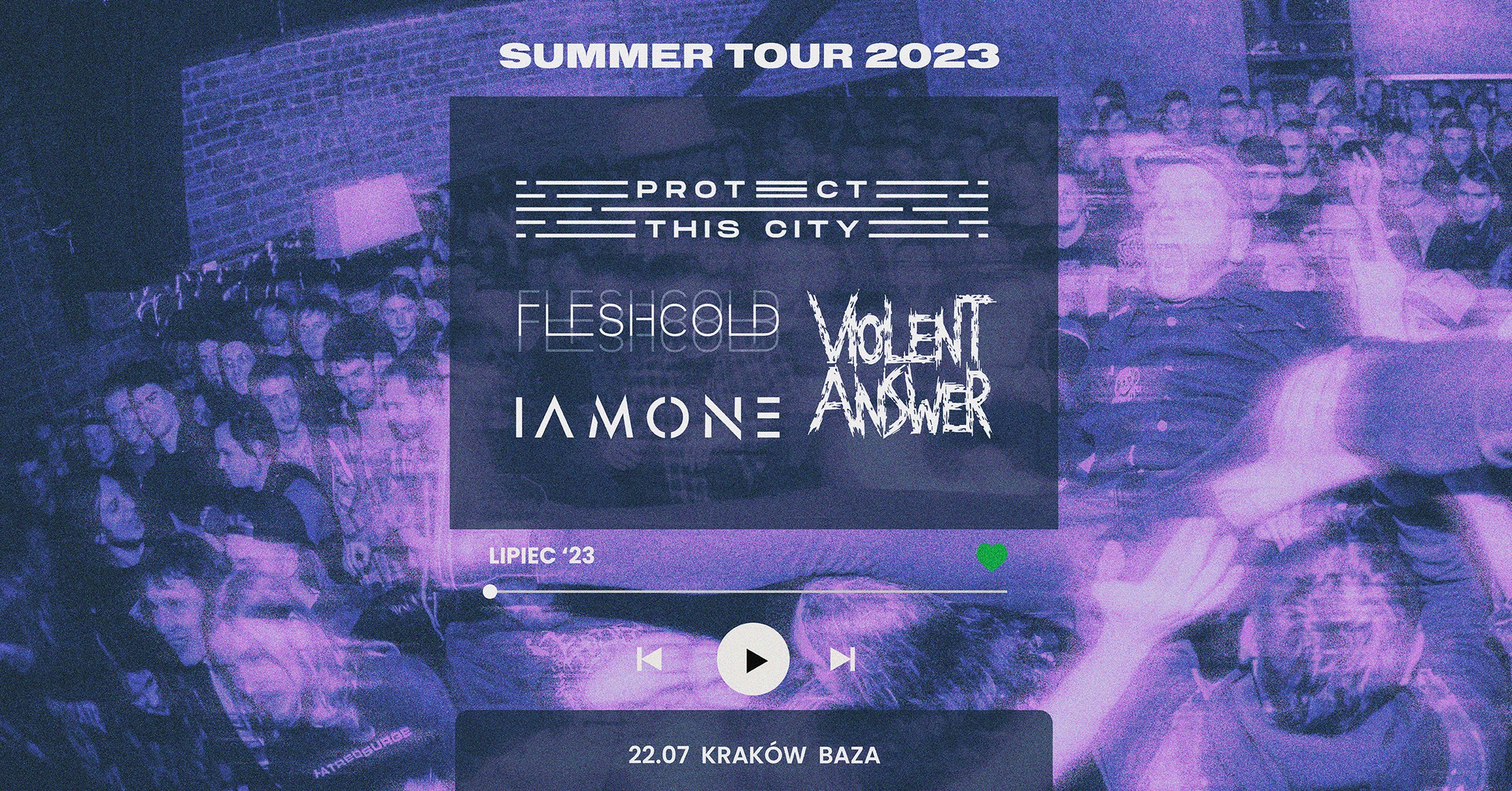plakat summer tour krakow - SUMMER TOUR 2023, KONCERT - VIOLENT ANSWER, PROTECT THIS CITY, IAMONE, FLESHCOLD