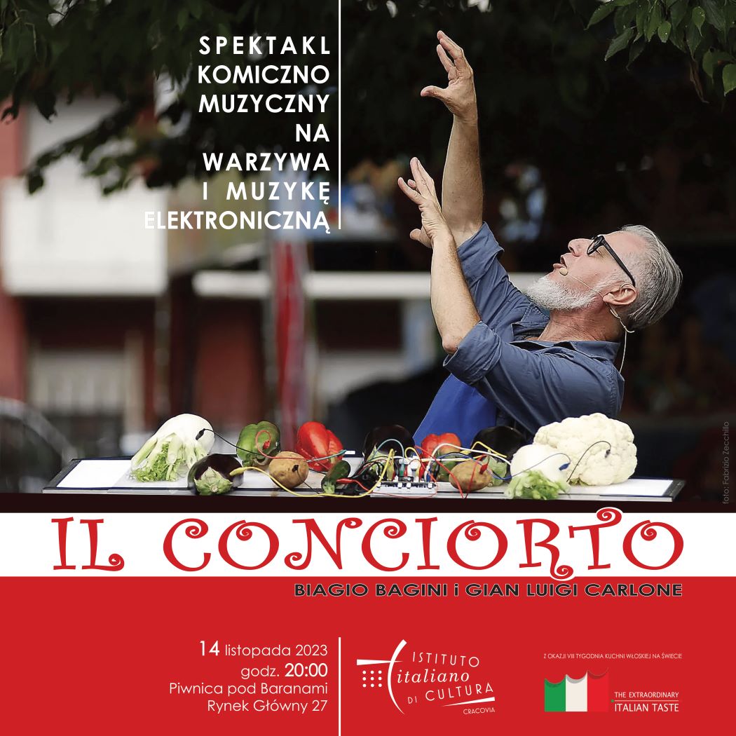 conciorto plakat - IL CONCIORTO Spektakl komiczno-muzyczny na warzywa i muzykę elektroniczną.