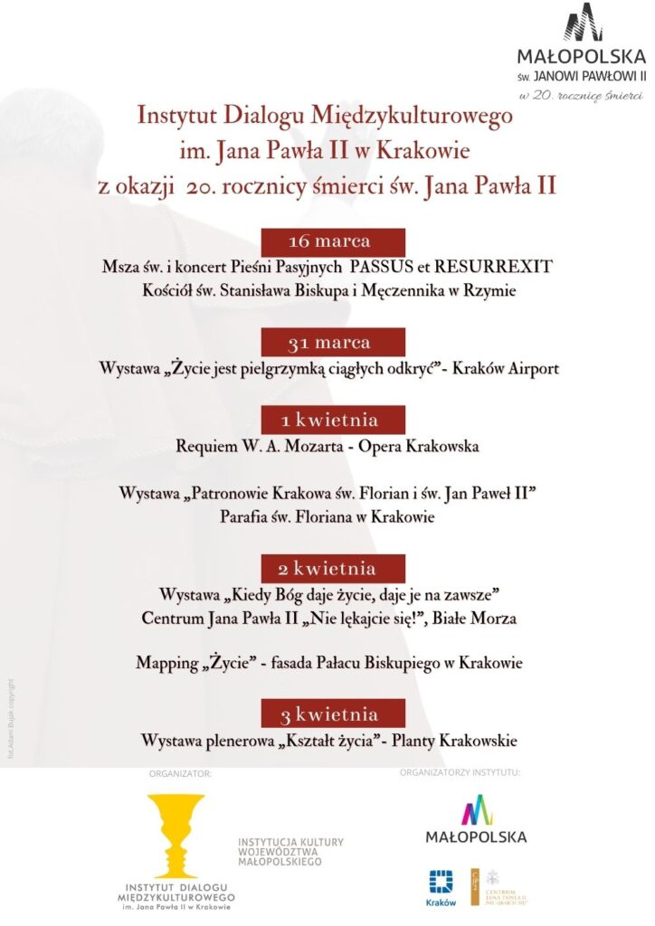 Wydarzenia z okazji 20. rocznicy śmierci Jana Pawła II - plakat