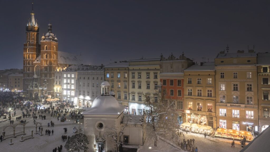 Rynek w Krakowie zimą