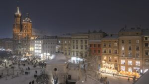 Rynek w Krakowie zimą