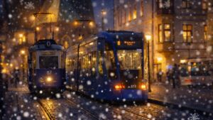 Świąteczny tramwaj w Krakowie